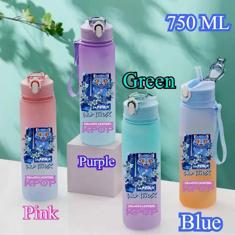 750ML KPop Demon Hunters Gradient Color Water Cup HUNTR/X Rumi Mira Zoey Jinu Drinking Bottle Saja Boys Tiger Kid Birthday Gift