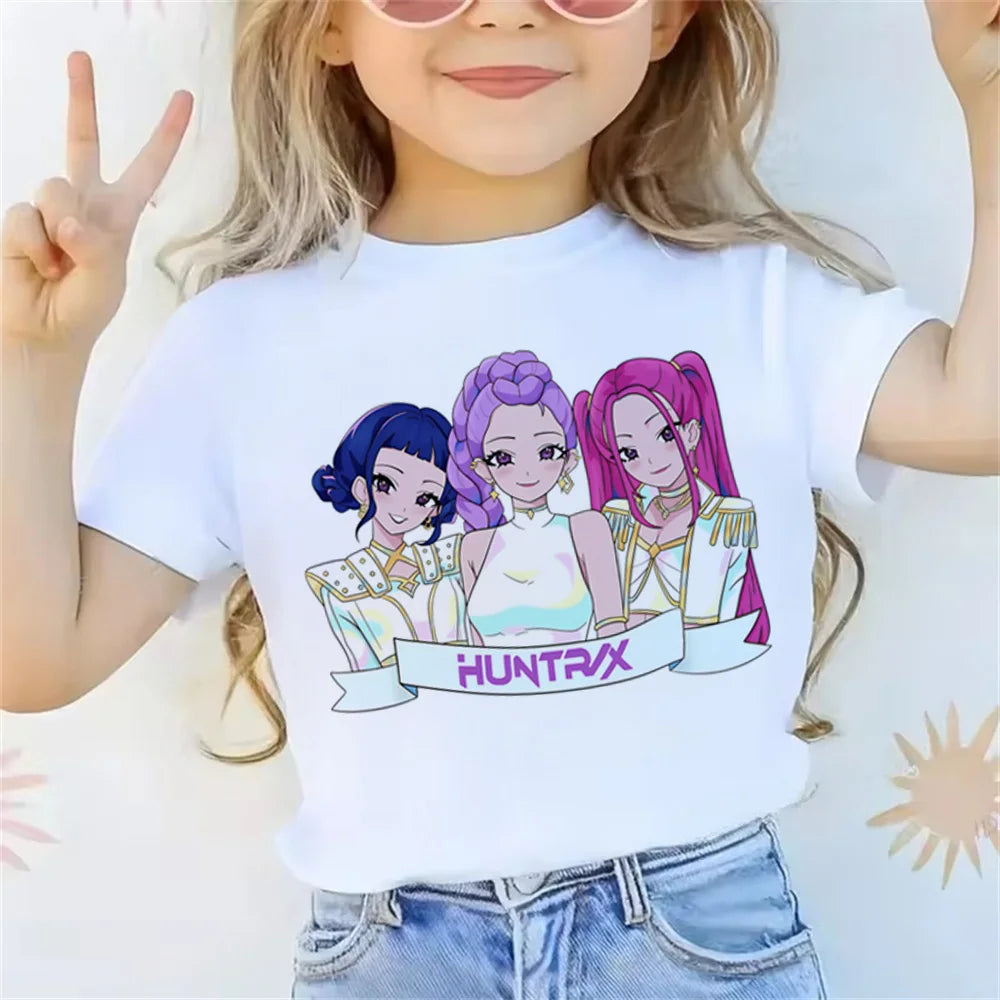 2025 Movie KPop Demon Hunters T-shirt Summer Short Sleeve Tee for Casual Loose Girl Boy Graphic Printed Tops