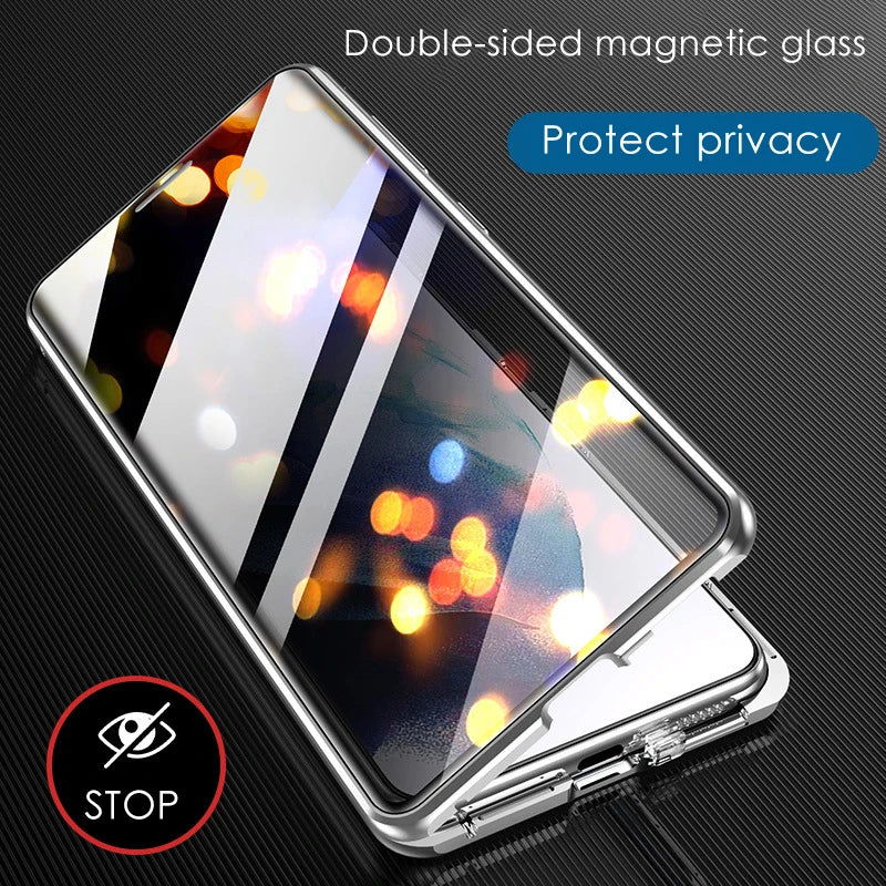 Anti Peeping Metal Phone Case For Samsung Galaxy S25 S24 S23 S22 Ultra Plus 360 Degree Privacy Protection Magnetic Phone Cover