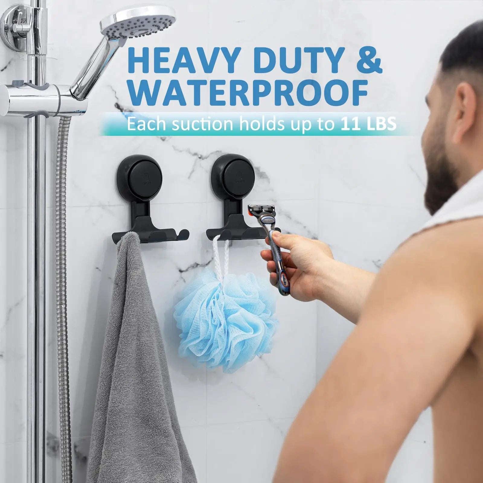 TAILI Shower Razor Hooks for Bathroom Kitchen Shower Hooks Suction Cup Hook Powerful Vacuum Suction Hooks Removable and Reusable