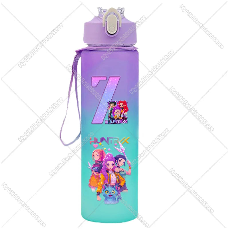 KPop Demon Hunters Gradient Water Bottles 750ml Letter A-Z Girl Straw Drinking Cups Portable High-capacity Outdoor Drink Bottle - YourGiftIdeasUK