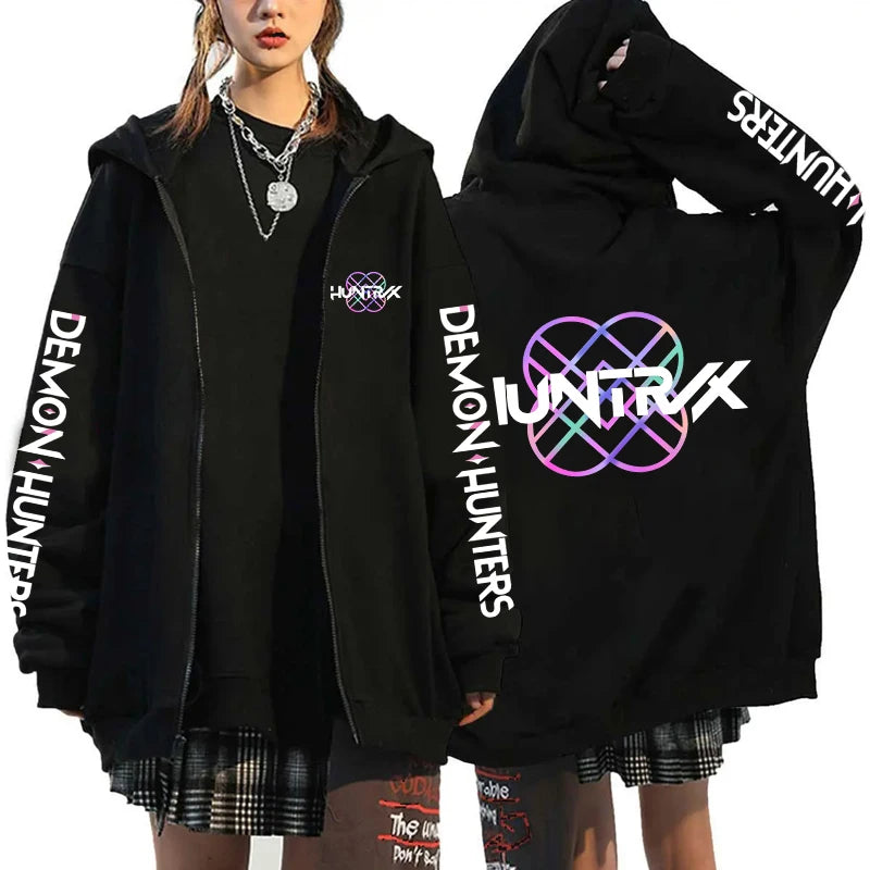 Hot Kpop Demon Hunters Mira Rumi Zoey Print Hoodie Fashion Harajuku Zipper Hoodies Women Men Sweatshirt Long Sleeve Casual Tops