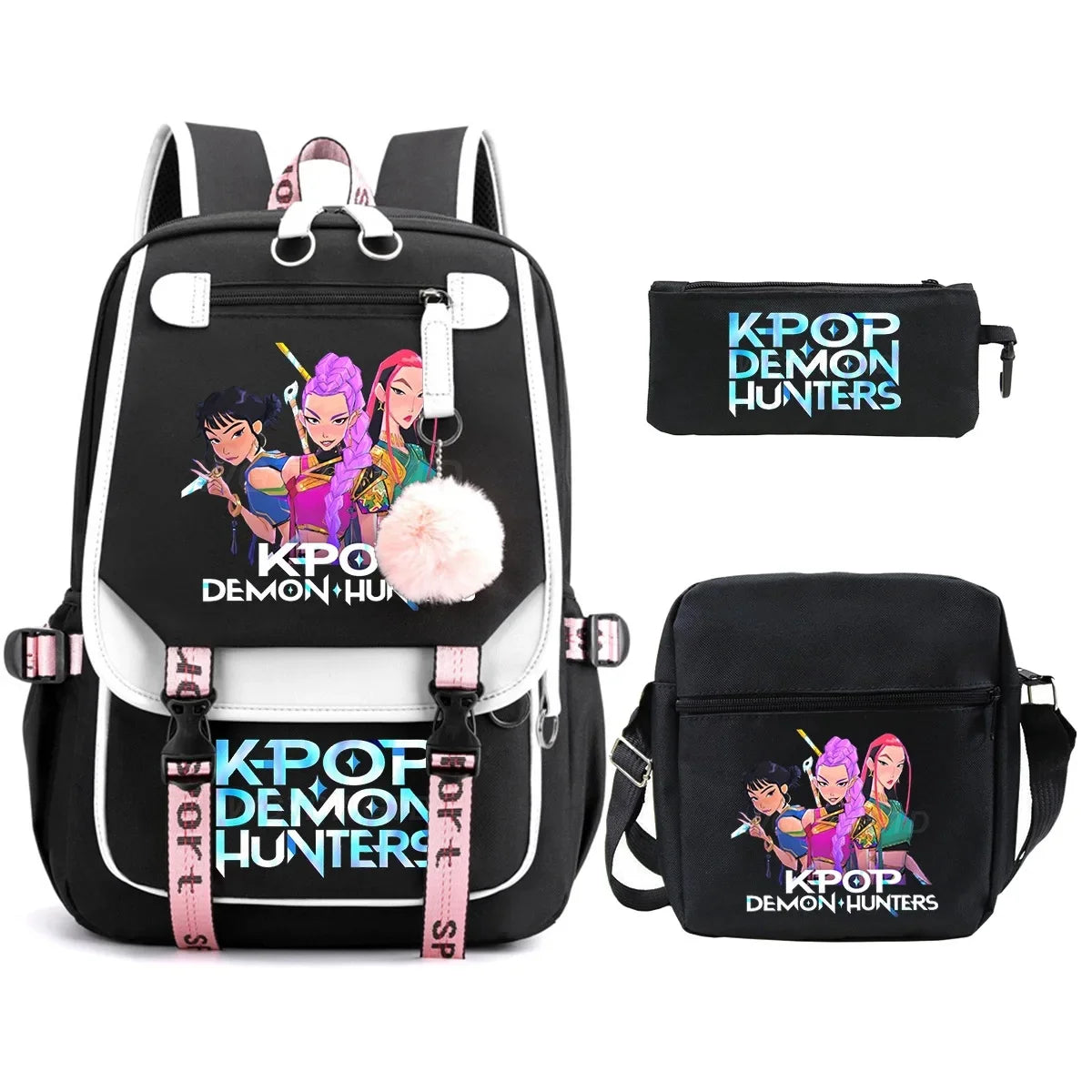 KPop Demon Hunters Student Backpack Single Shoulder Bag Casual Pencil Case Three Piece Set Oxford Cloth Unisex Backpack
