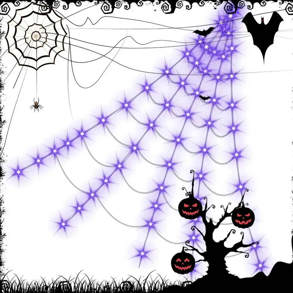 8 Modes Halloween Spider Web Lights Waterproof Glow LED Spider Net 5m Triangle Luminous Halloween Spider Indoor Outdoor - YourGiftIdeasUK