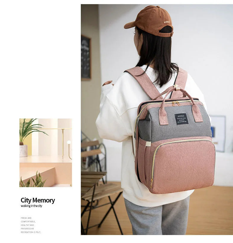 Multifunctional Mother and Baby Bag Mom Bag Bottle Backpack 2024 New Folding Sleeping Changing Bag Diaper Backpack
