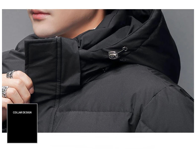 Men's Winter Long Down Jacket Brand Trendy Solid Color Hooded White Duck Down Parka Women Outdoor Ski Clothes Lightweight Coat