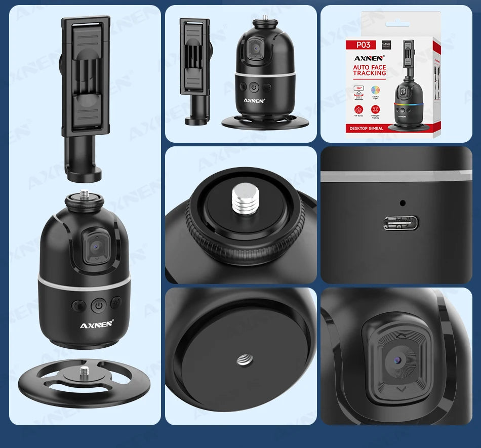 Smart Auto Face Tracking Desktop AI Gimbal for Smartphone & Action Camera 360 Rotation Follow Focus Vlog Kit, Option with Tripod