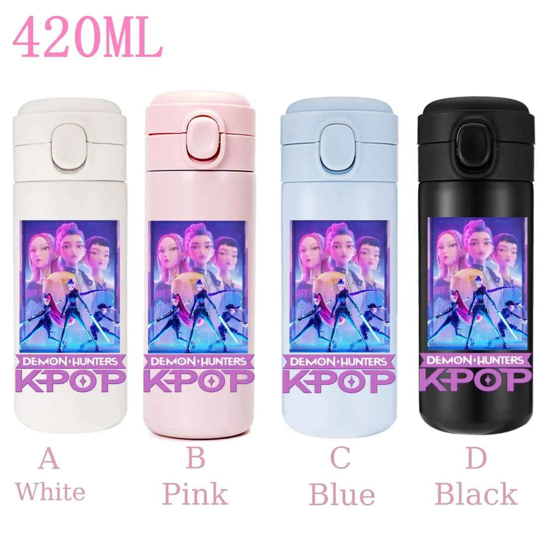 420ML KPop Demon Hunters Cartoon Stainless Steel Thermal Water Bottle Mini Leak Proof Portable Insulated Cup Birthday Gift