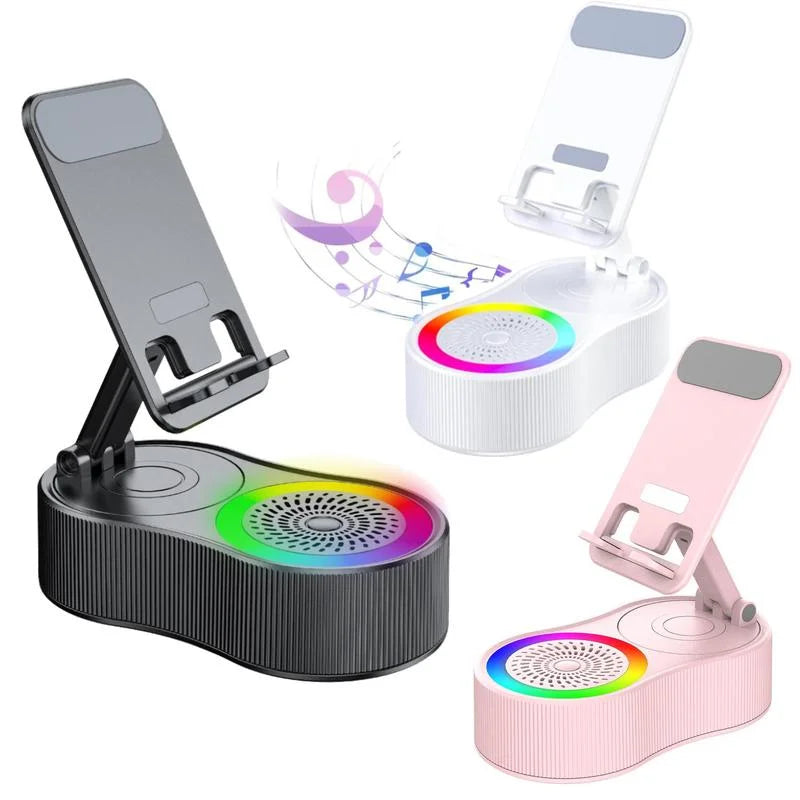 New Cell Phone Holder Stand With LDE Light Bluetooth Speaker Adjustable Tablet Bracket Support Portable Wireless Loudspeaker - YourGiftIdeasUK