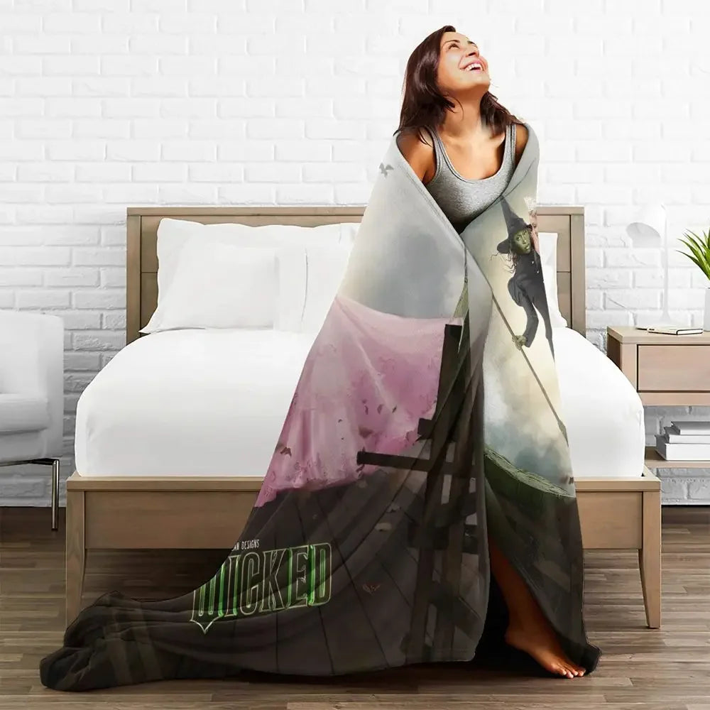 Soft Blanket Travel Wicked Elphaba & Glinda Tonal Throw Blanket Magic Movie Flannel Bedspread For Bedroom Aesthetic Bed Cover - YourGiftIdeasUK