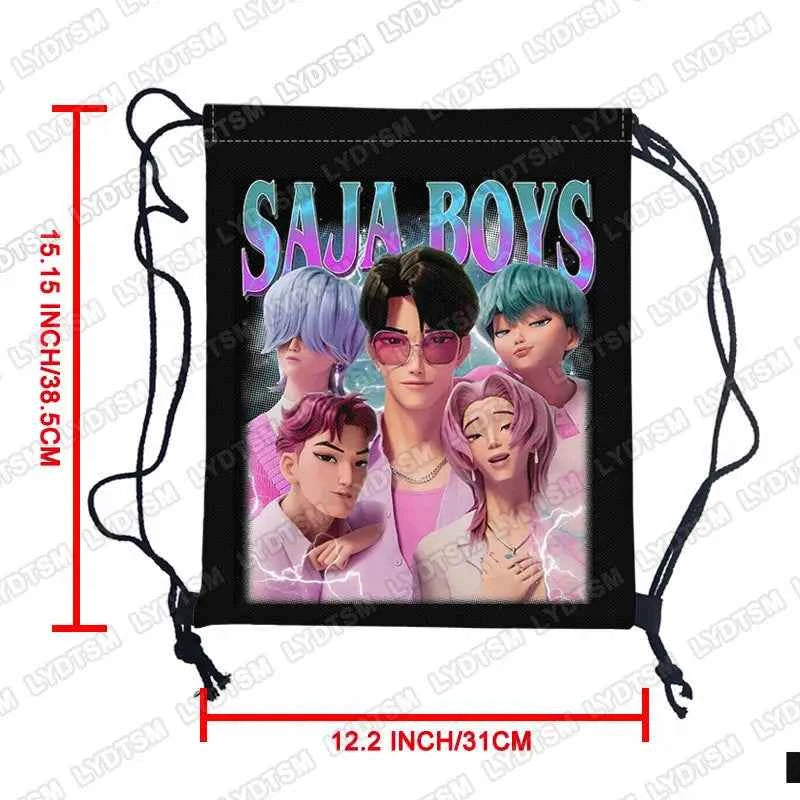 KPop Demon Hunters Print Drawstring Bag Saja Boys Daypack Mira Rumi Zoey Storage Bags for Travel Teenager Women Backpacks