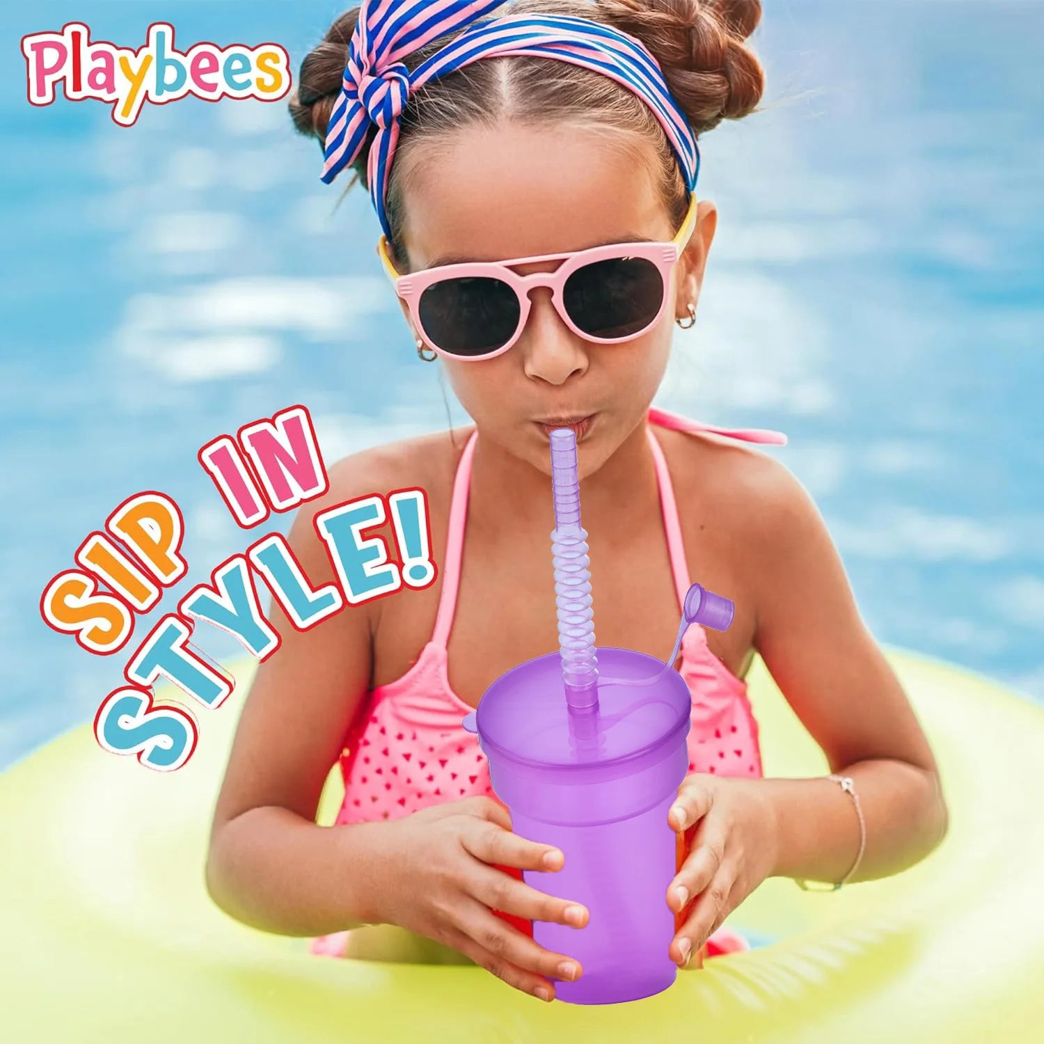 1-30PCS Neon Sipper Cups - Colorful Spill-Proof Cups with Lids and Straws - Ideal for School Events, Themed Parties and Birthda