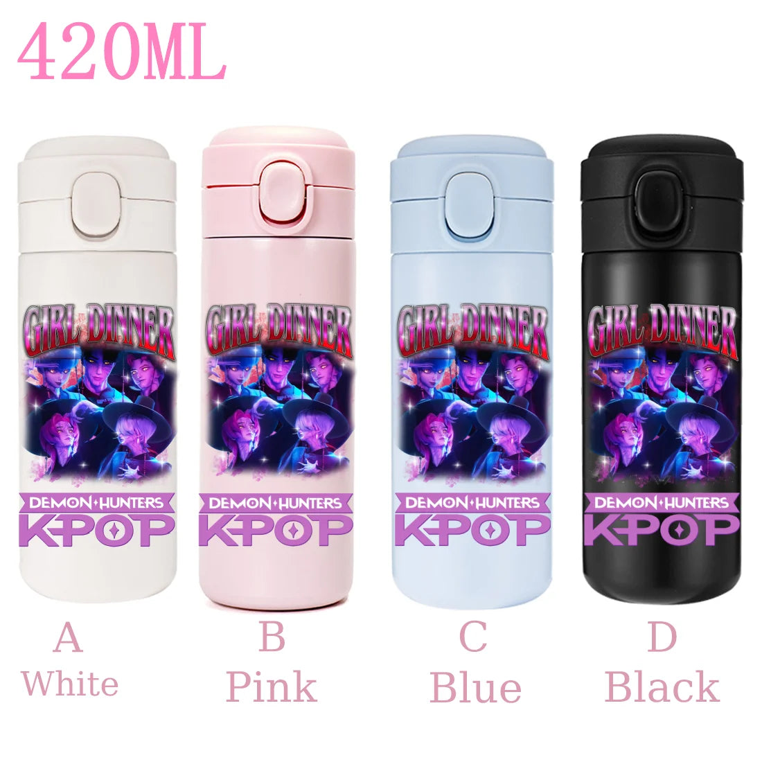420ML KPop Demon Hunters Cartoon Stainless Steel Thermal Water Bottle Mini Leak Proof Portable Insulated Cup Birthday Gift - YourGiftIdeasUK