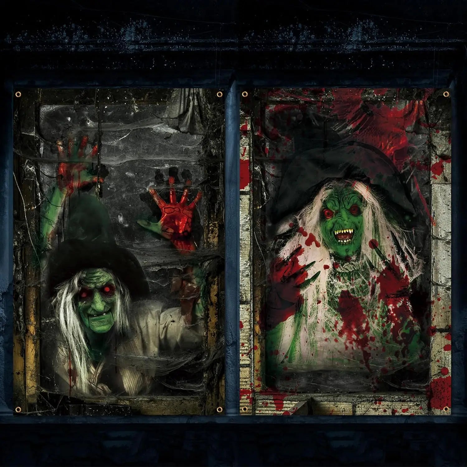 2 Pcs Scary Halloween Curtain Halloween Window Silhouette - YourGiftIdeasUK