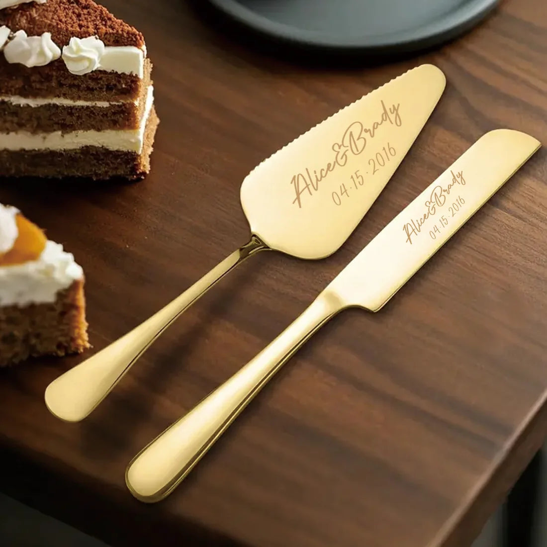 2pc custom engraved stainless steel cake knife set gift box, suitable for weddings, birthdays, all kinds of parties