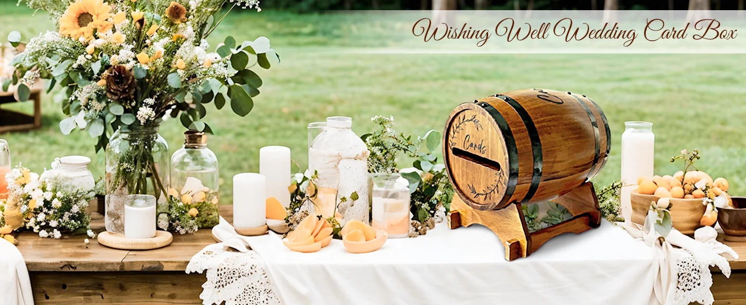 OurWarm Wooden wedding card box with base, brown whiskey barrel gift card box, suitable for graduation ceremony, baby shower