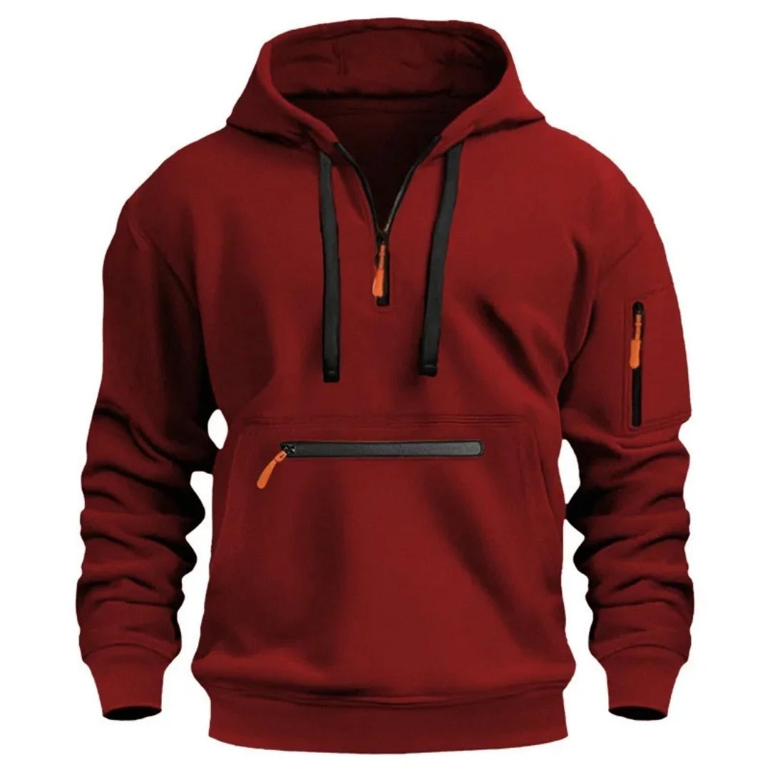 Men's autumn and winter pocket zipper hoodie fashion casual everyday with outdoor sports warm drawstring long-sleeved Tops - Your Gift Ideas