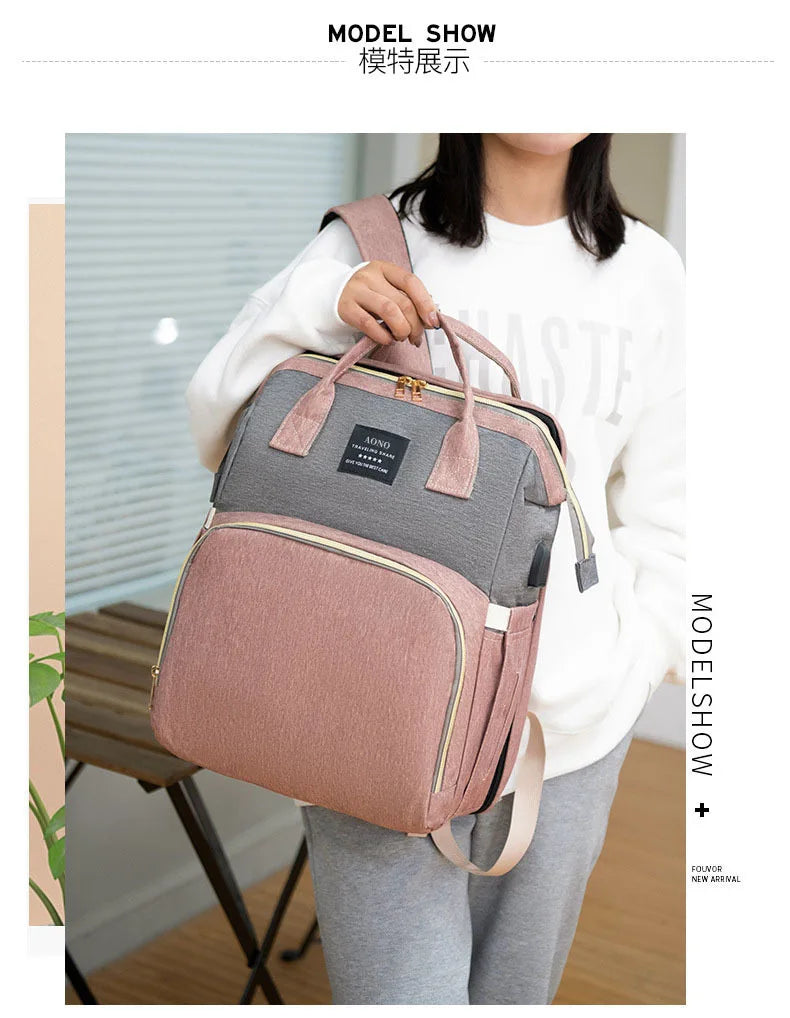 Multifunctional Mother and Baby Bag Mom Bag Bottle Backpack 2024 New Folding Sleeping Changing Bag Diaper Backpack
