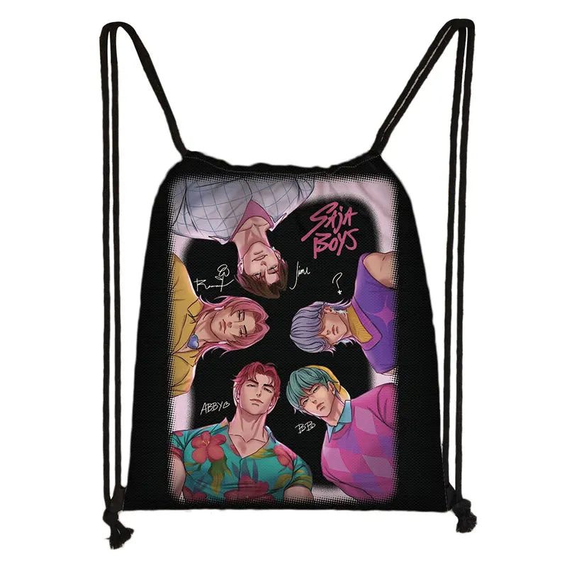 KPop Demon Hunters Print Drawstring Bag Saja Boys Daypack Mira Rumi Zoey Storage Bags for Travel Teenager Women Backpacks - YourGiftIdeasUK