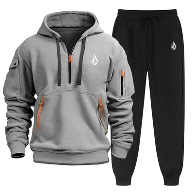 New autumn and winter printed hooded sweatshirt Volcom, loose wool sweatpants, comfortable men's lace and sports zipper - Your Gift Ideas