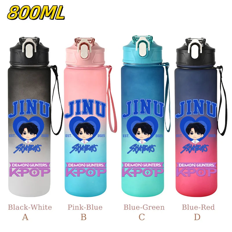 800ML KPop Demon Hunters Sports Water Bottle With Straw Men And Women Perfect For Outdoor Travel Hiking Office Jugs Fans Gifts - YourGiftIdeasUK