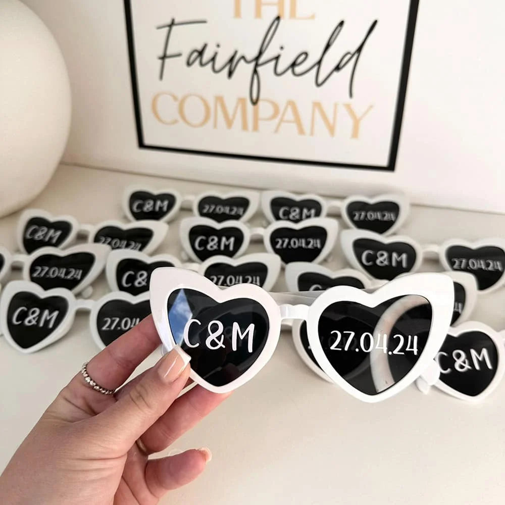 Personalized Heart Shaped Sunglasses Bridal Shower Party Favors Photo Props Customized Team Bride Heart Sunglasses Bride Tribe