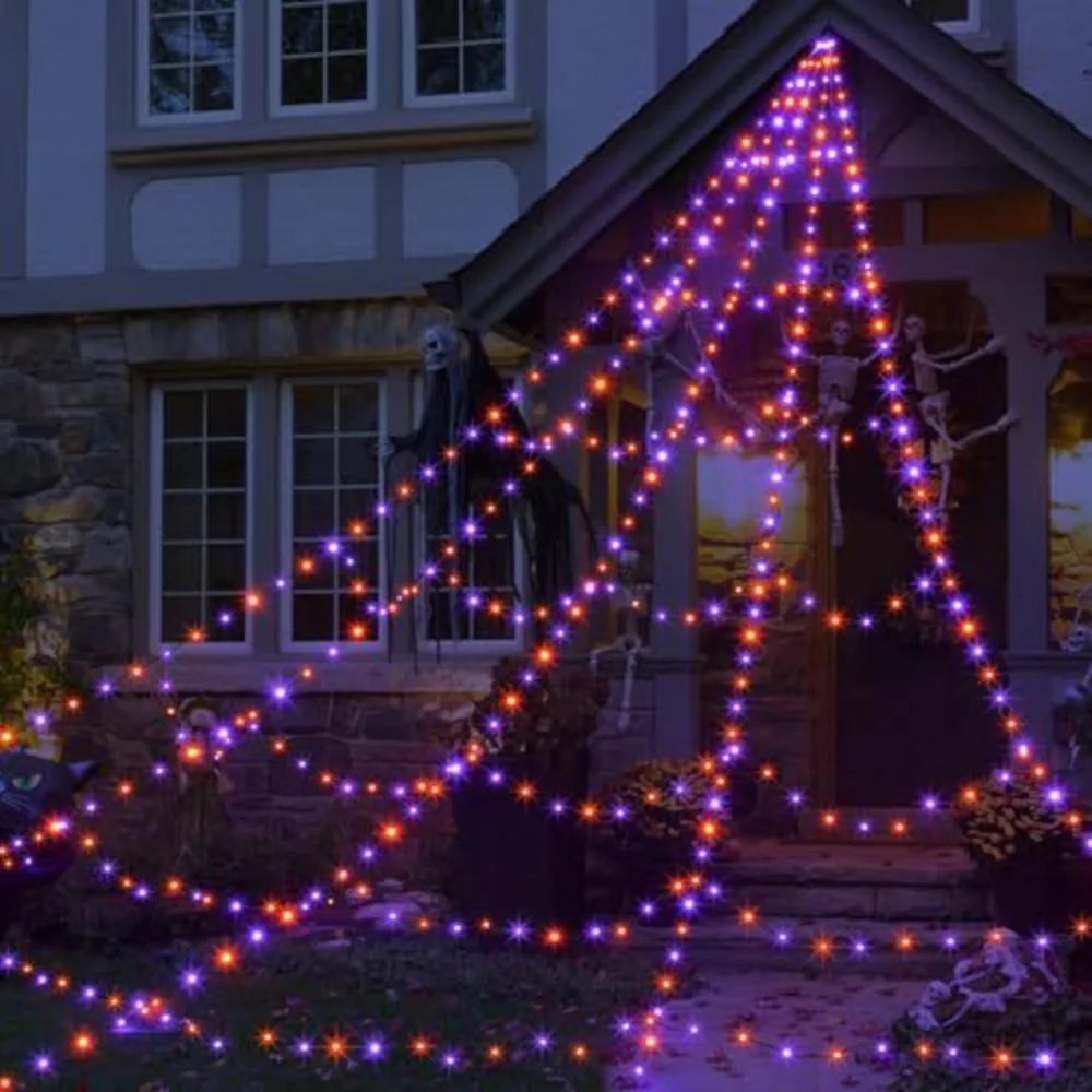 8 Modes Halloween Spider Web Lights Waterproof Glow LED Spider Net 5m Triangle Luminous Halloween Spider Indoor Outdoor - YourGiftIdeasUK