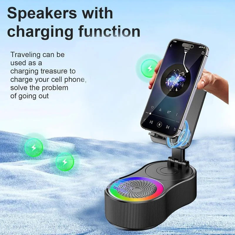 New Cell Phone Holder Stand With LDE Light Bluetooth Speaker Adjustable Tablet Bracket Support Portable Wireless Loudspeaker - YourGiftIdeasUK