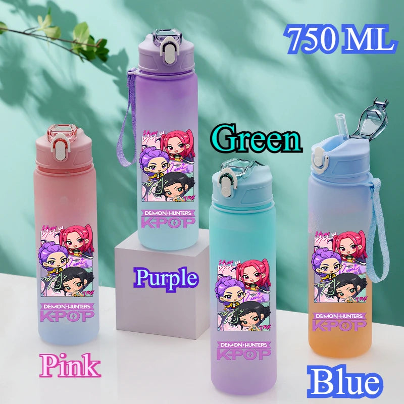 750ML KPop Demon Hunters Gradient Color Water Cup HUNTR/X Rumi Mira Zoey Jinu Drinking Bottle Saja Boys Tiger Kid Birthday Gift - YourGiftIdeasUK