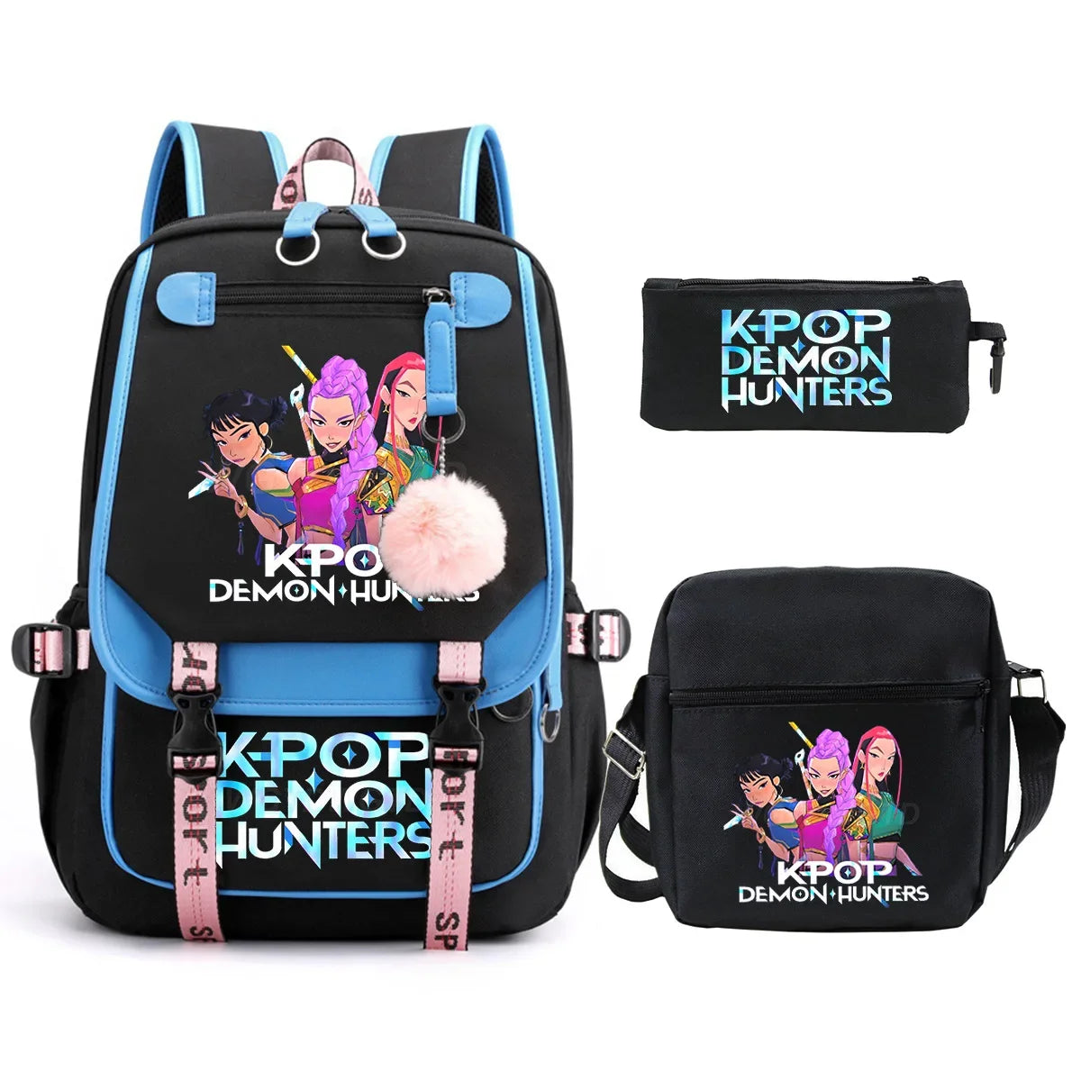 KPop Demon Hunters Student Backpack Single Shoulder Bag Casual Pencil Case Three Piece Set Oxford Cloth Unisex Backpack