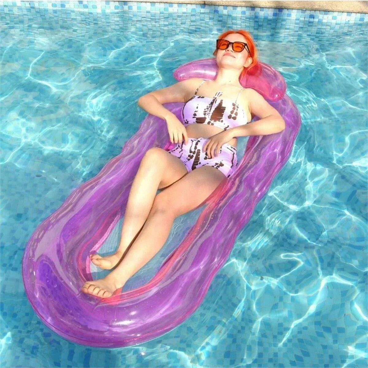 Inflatable Floating Lounger Portable Water Recliner Hammock Sleeping Bed Swimming Mattress Pool Party Toy Lounge Bed