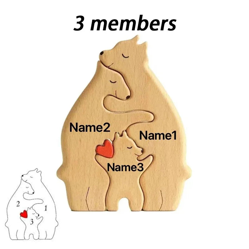 Art Wooden Bear Family Puzzle Personalized Name Custom Home Decor Christmas Heartwarming Gift for Parents