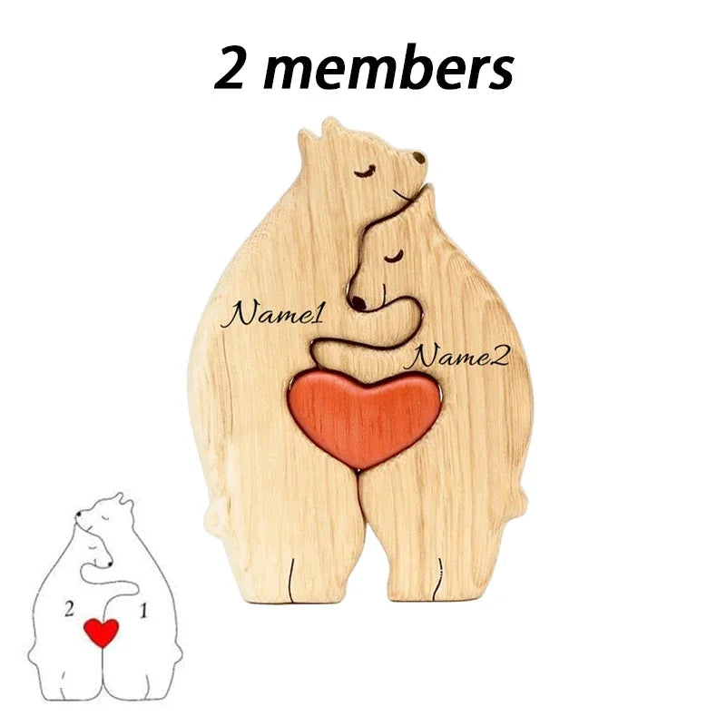 Art Wooden Bear Family Puzzle Personalized Name Custom Home Decor Christmas Heartwarming Gift for Parents