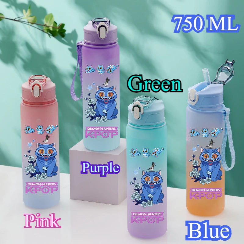 750ML KPop Demon Hunters Gradient Color Water Cup HUNTR/X Rumi Mira Zoey Jinu Drinking Bottle Saja Boys Tiger Kid Birthday Gift - YourGiftIdeasUK