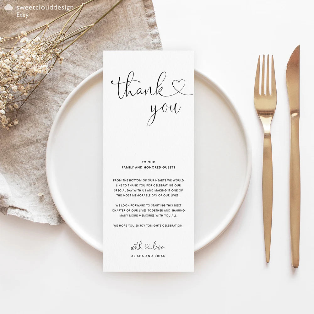Personalized Minimalist Elegant Thank You Place Card Wedding Thank You Napkin Note Place Setting Table Card modern design