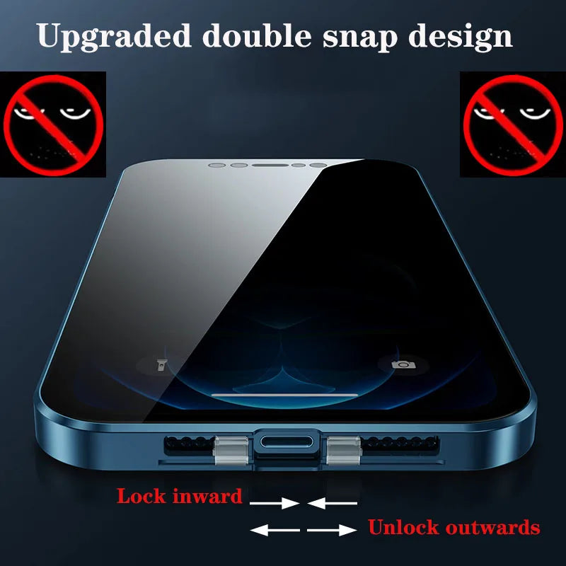 360 Degree Privacy Metal Case iPhone 16 15 13 14 Plus 12 Mini 11 Pro Max Lens Protection Dual Snap Lock Protective Cover
