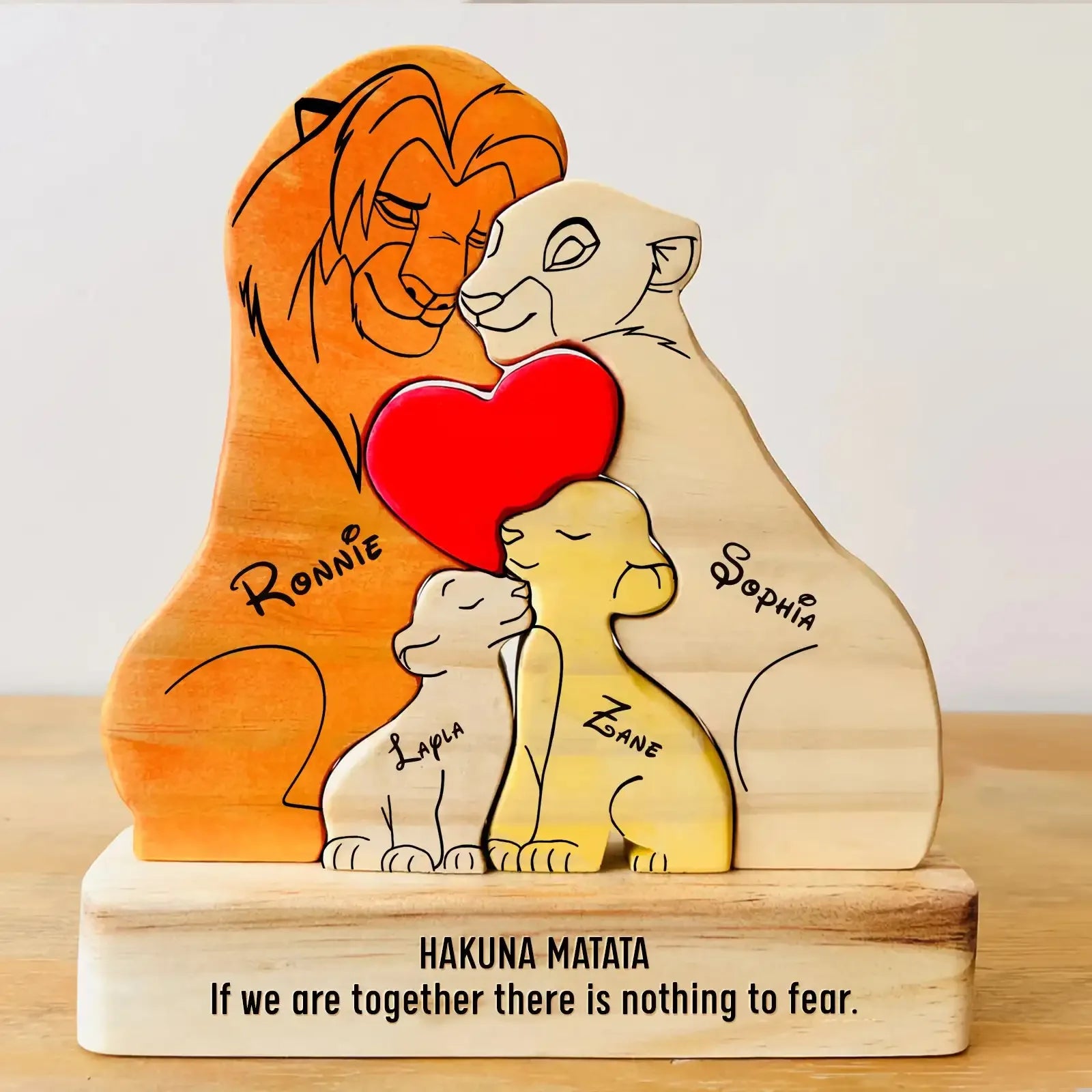 Art Wooden Family Puzzle Personalized Name Puzzle Wooden Lion Puzzle Home Decor Christmas Warm Gifts for Parents