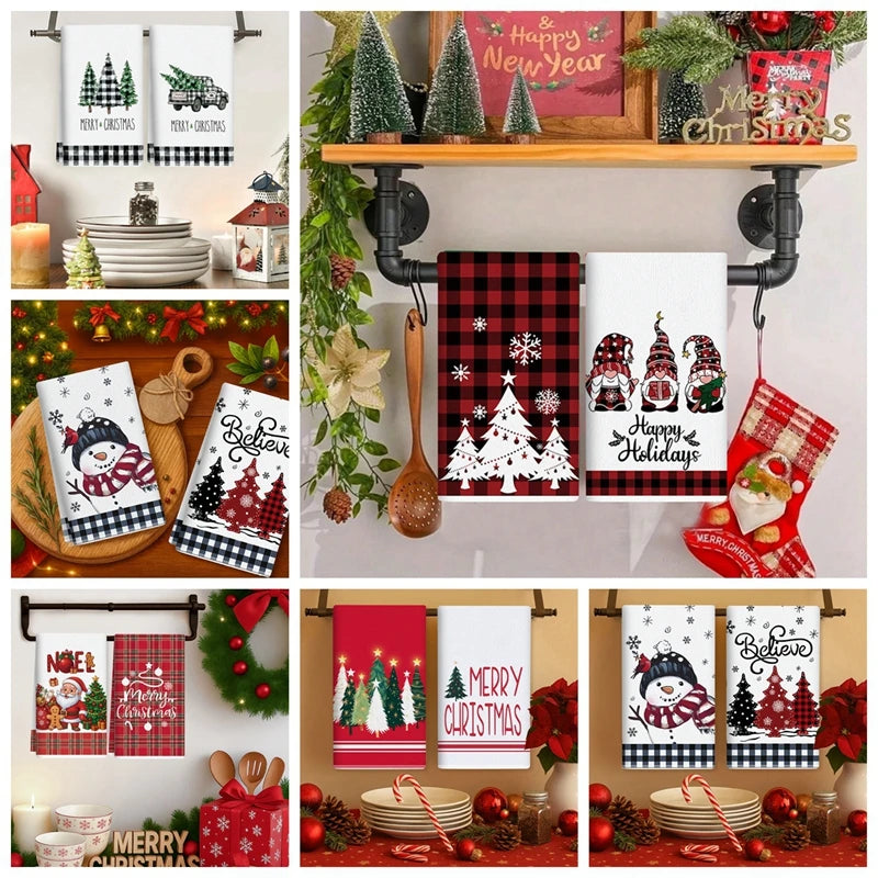 2pcs Christmas Kitchen Towels Merry Christmas Party Decoration 2025 Xmas Santa Claus Dish Towel Navidad Natal New Year Gift 2026 - YourGiftIdeasUK
