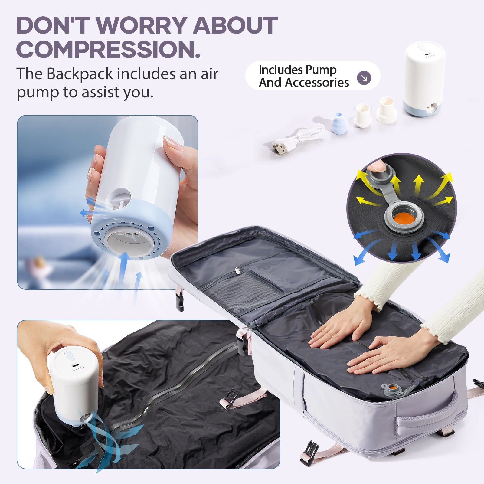 Airplane Cabin Luggage Wizzair 40x30x20 Vacuum Compression Backpack for Travel Hiking, Women Laptop Backpack  Vacuum Storage Bag
