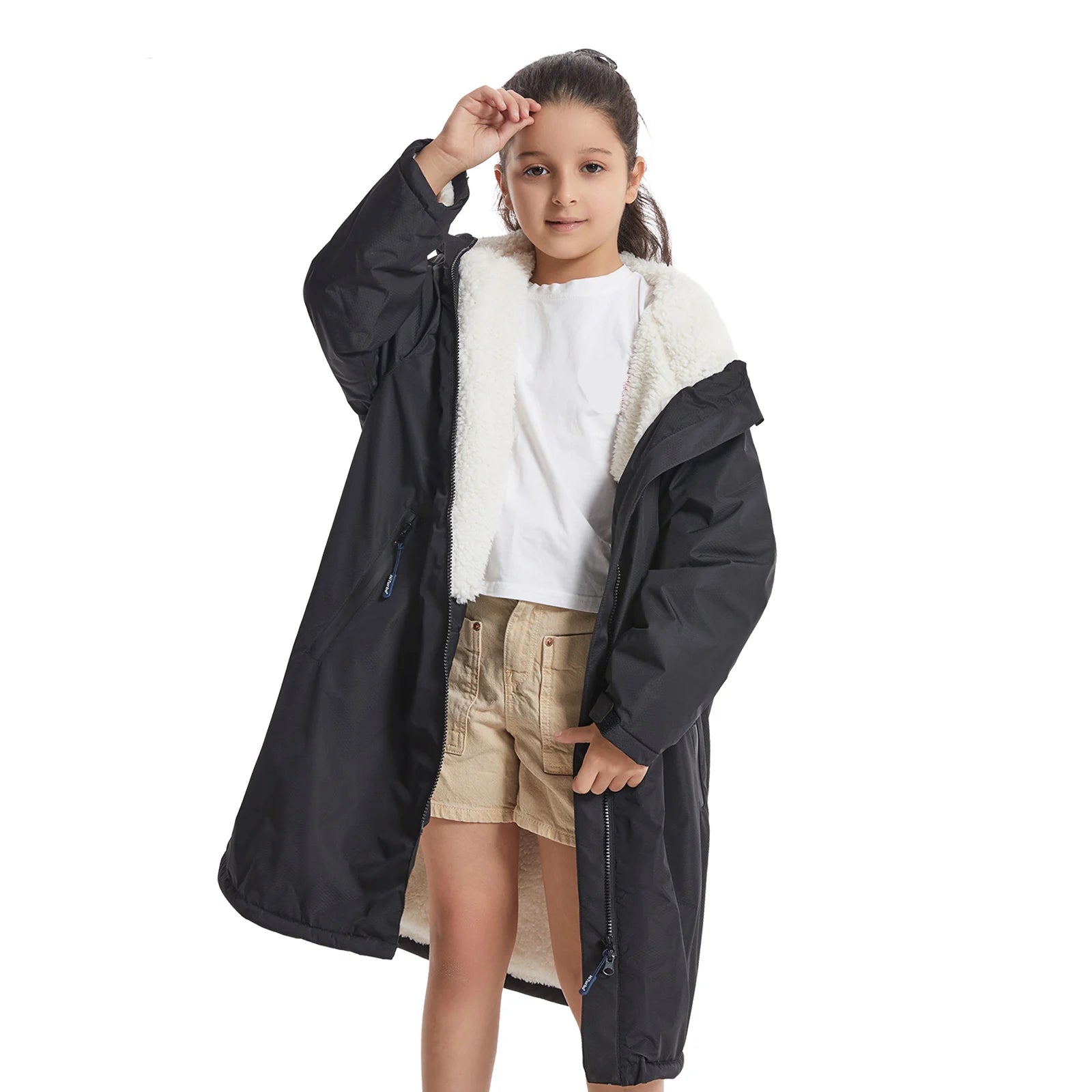 Waterproof Kids Changing Robe, Fluffy Wearable Blanket, Warm Soft Towel Hoodie , Swim Surf Poncho for 5-12 Years