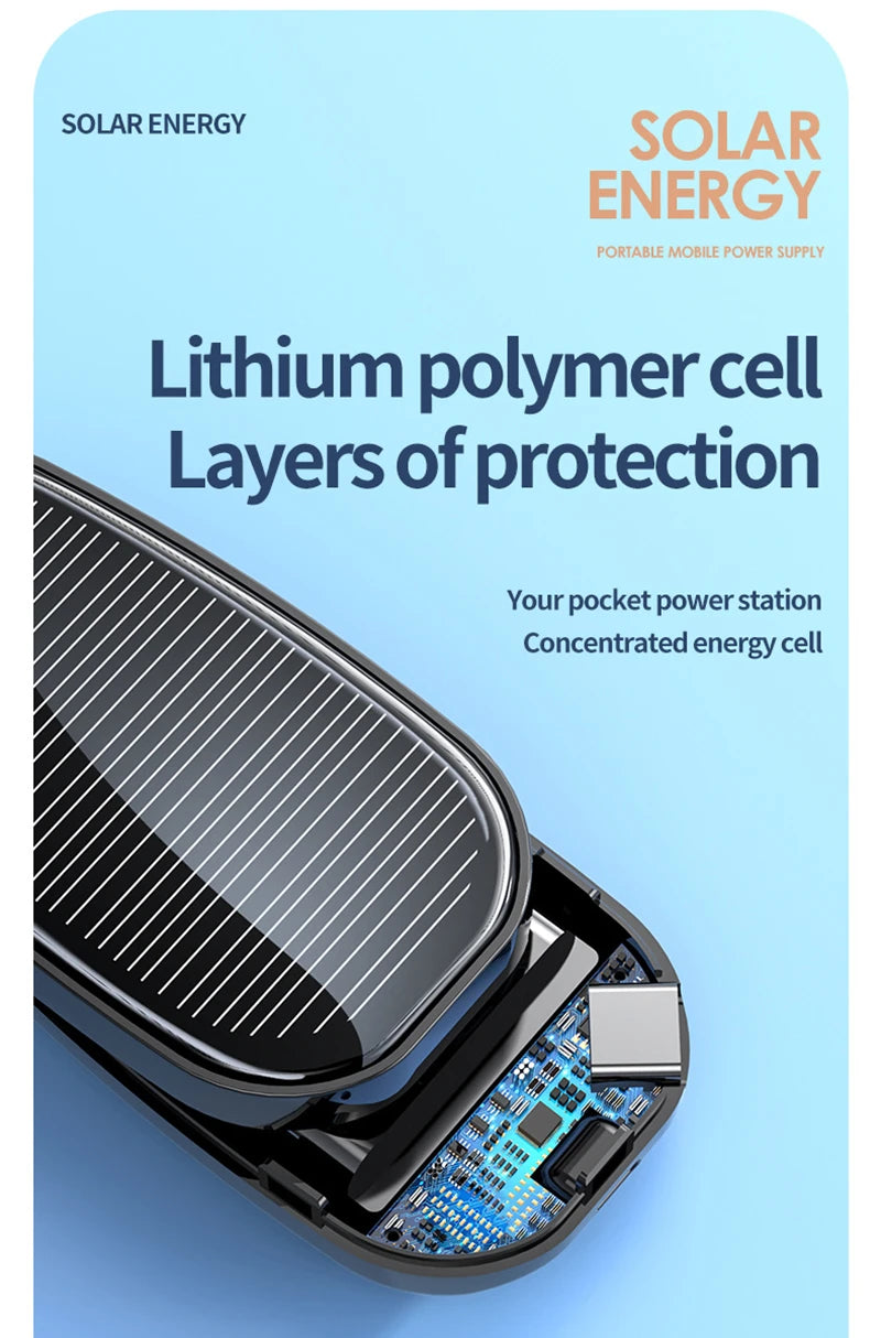 Solar Mini Power Bank Key Ring Portable Charger Compact Outdoor Camping External Battery Emergent Phone Powerbank 1200mAh 2025