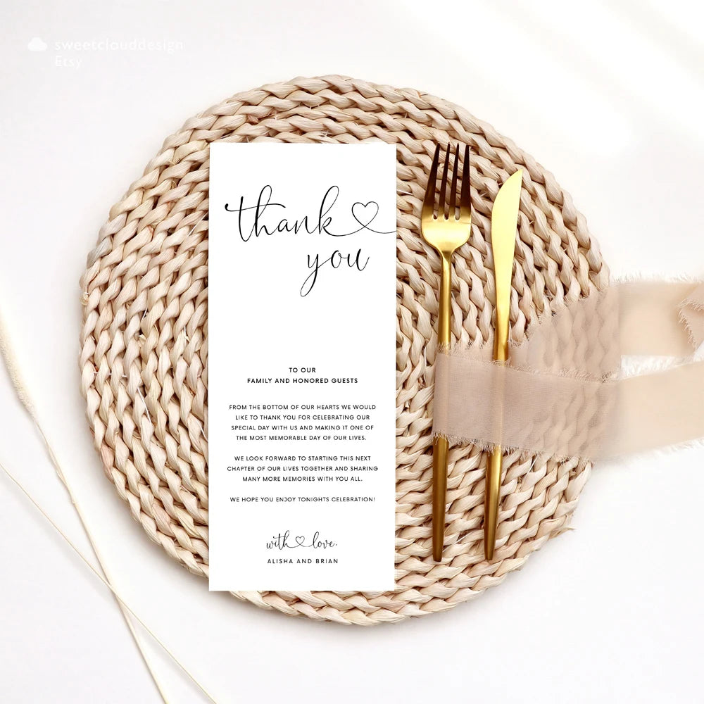 Personalized Minimalist Elegant Thank You Place Card Wedding Thank You Napkin Note Place Setting Table Card modern design