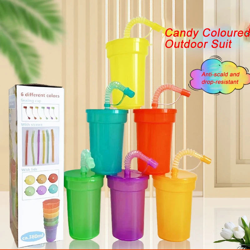 1-30PCS Neon Sipper Cups - Colorful Spill-Proof Cups with Lids and Straws - Ideal for School Events, Themed Parties and Birthda
