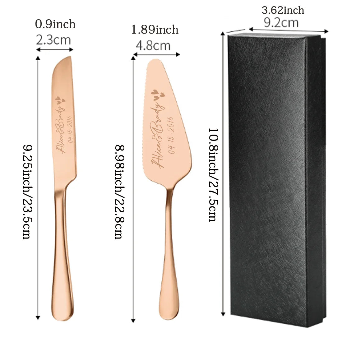 2pc custom engraved stainless steel cake knife set gift box, suitable for weddings, birthdays, all kinds of parties