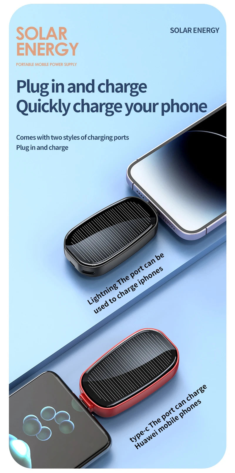 Solar Mini Power Bank Key Ring Portable Charger Compact Outdoor Camping External Battery Emergent Phone Powerbank 1200mAh 2025