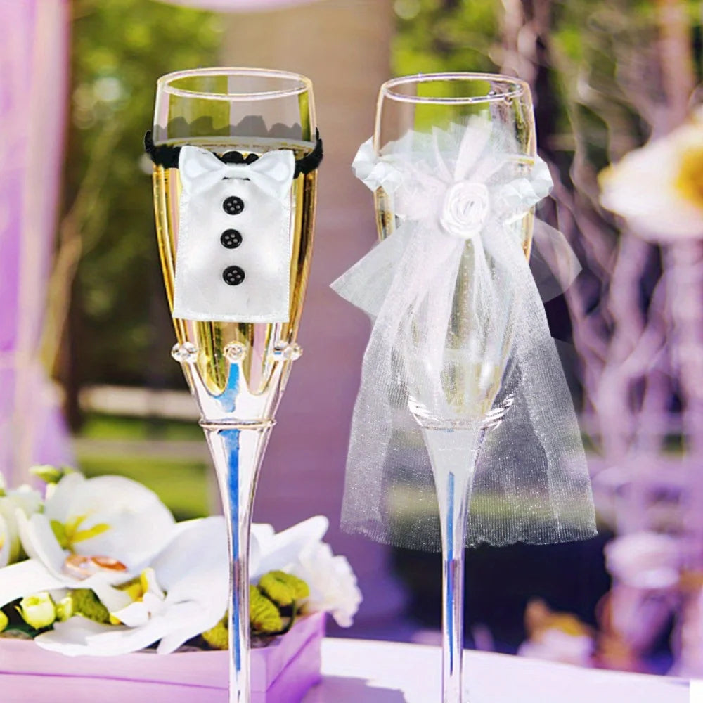 2Pcs Wedding Bride Groom Wine Cups Champagne Glasses Ornaments, Glass DIY To Be Bridal Shower Bachelorette Party Decor - YourGiftIdeasUK