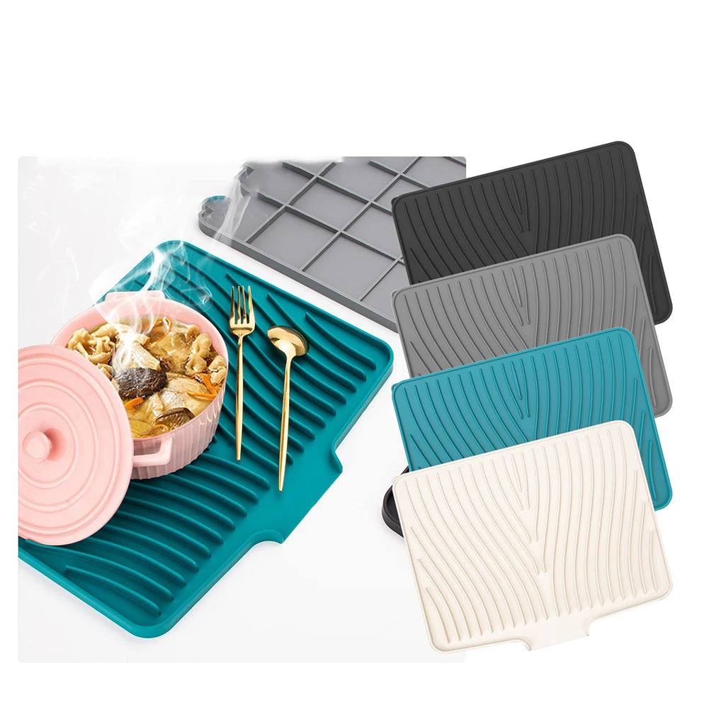 Kitchen Silicone Dish Drying Mat Heat Resistant Draining Tableware Dishwaser Durable Cushion Pad Dinnerware Table Mat Placemat