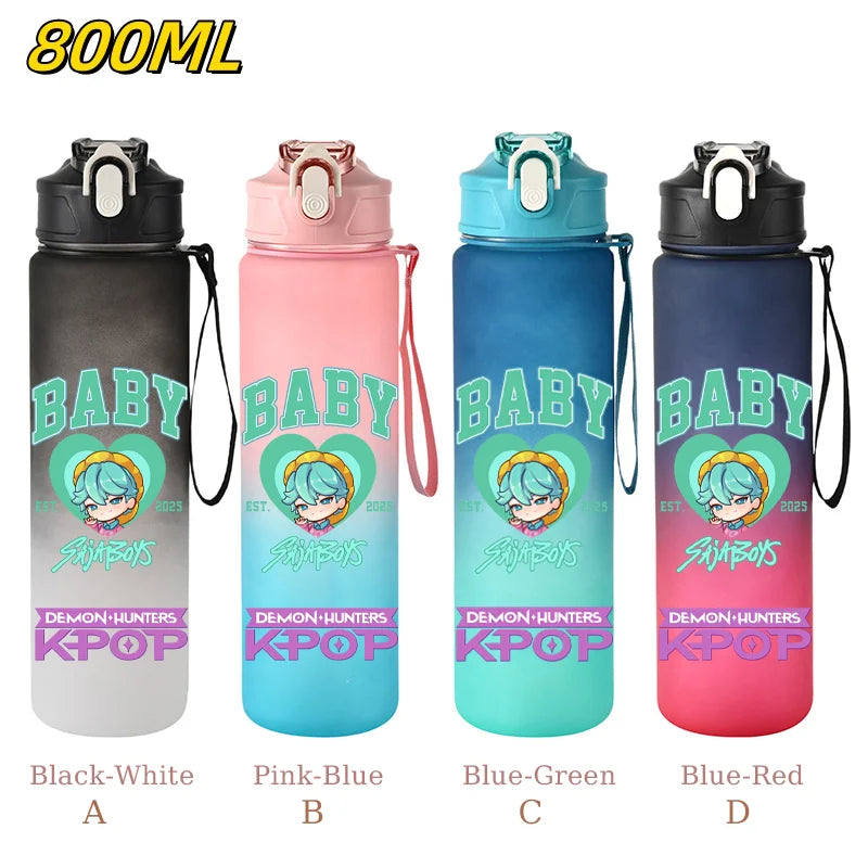 800ML KPop Demon Hunters Sports Water Bottle With Straw Men And Women Perfect For Outdoor Travel Hiking Office Jugs Fans Gifts - YourGiftIdeasUK