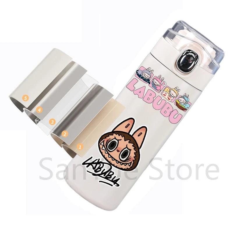 400Ml Water Bottle Cartoon Printed Thermos Cup Pocket Stainless Steel Thermal Coffee Mug Vacuum Insulated Flask Cup Kid Gift