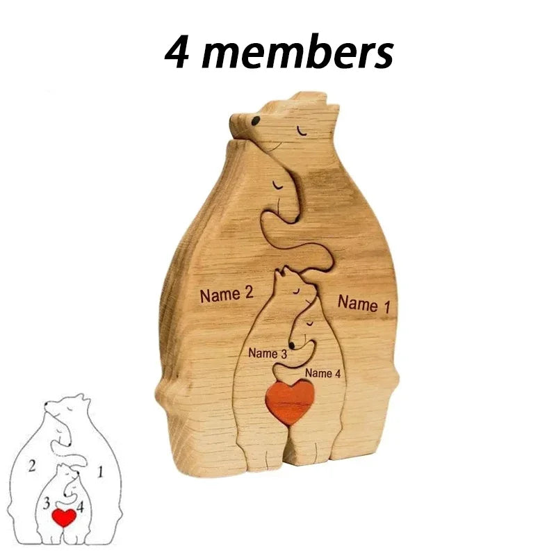 Art Wooden Bear Family Puzzle Personalized Name Custom Home Decor Christmas Heartwarming Gift for Parents
